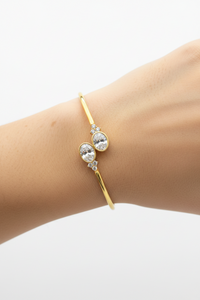 Load image into Gallery viewer, 925 Sterling Silver Gold Plated Double Solitaire CZ Open Bangle Bracelet
