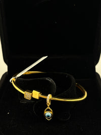 Load image into Gallery viewer, 925 Sterling Silver Gold Plated Evil Eye Charm Open Bangle Bracelet

