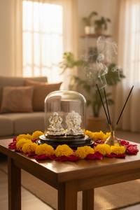 Load image into Gallery viewer, 999 Pure Silver Ganesha &amp; Lakshmi Idol 15gm – Prosperity Murti for Diwali &amp; Temple Décor

