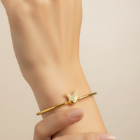 Load image into Gallery viewer, 925 Sterling Silver Gold Plated Bird CZ Open Bangle Bracelet
