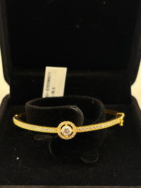 Load image into Gallery viewer, 925 Sterling Silver Gold Plated Halo CZ Open Bangle Bracelet
