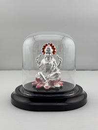 Load image into Gallery viewer, 999 Pure Silver Goddess Lakshmi Idol in Protective Acrylic Dome – Divine Laxmi Murti for Home Mandir &amp; Gifting 19G
