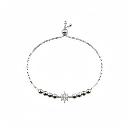 (92.5% purity) Sterling Silver Star CZ Adjustable Bracelet