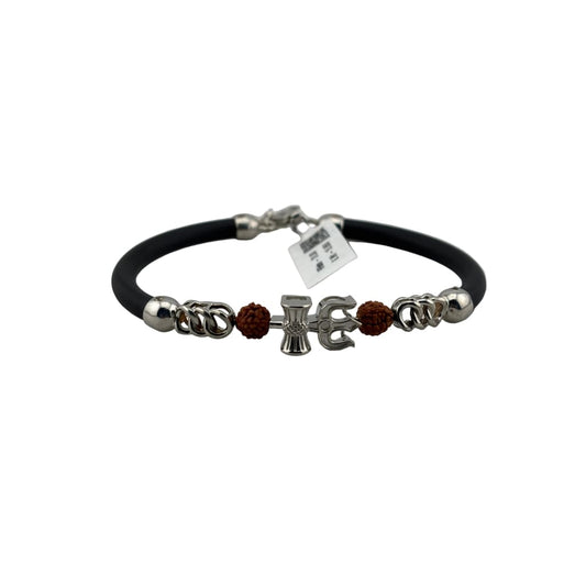 925 Silver Shiva Trishul Damru Nazariya Bracelet – Black