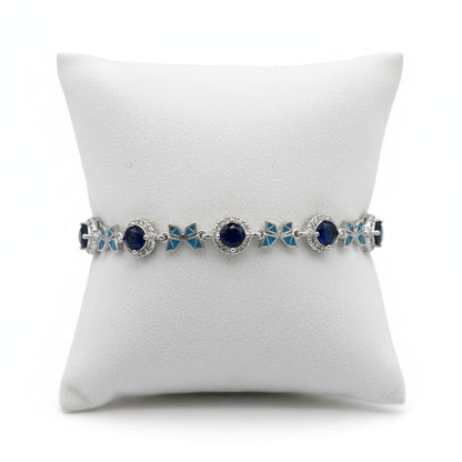 925 Sterling Silver (92.5% purity) Floral CZ Link Bracelet