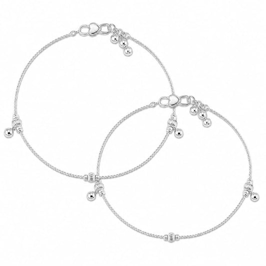 925 Sterling Silver Ball Station Kids Anklet Pair – 8 g