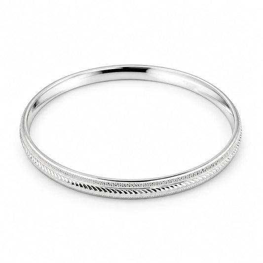 925 Sterling Silver Bar Segment Textured Bangle/Kada - 70mm