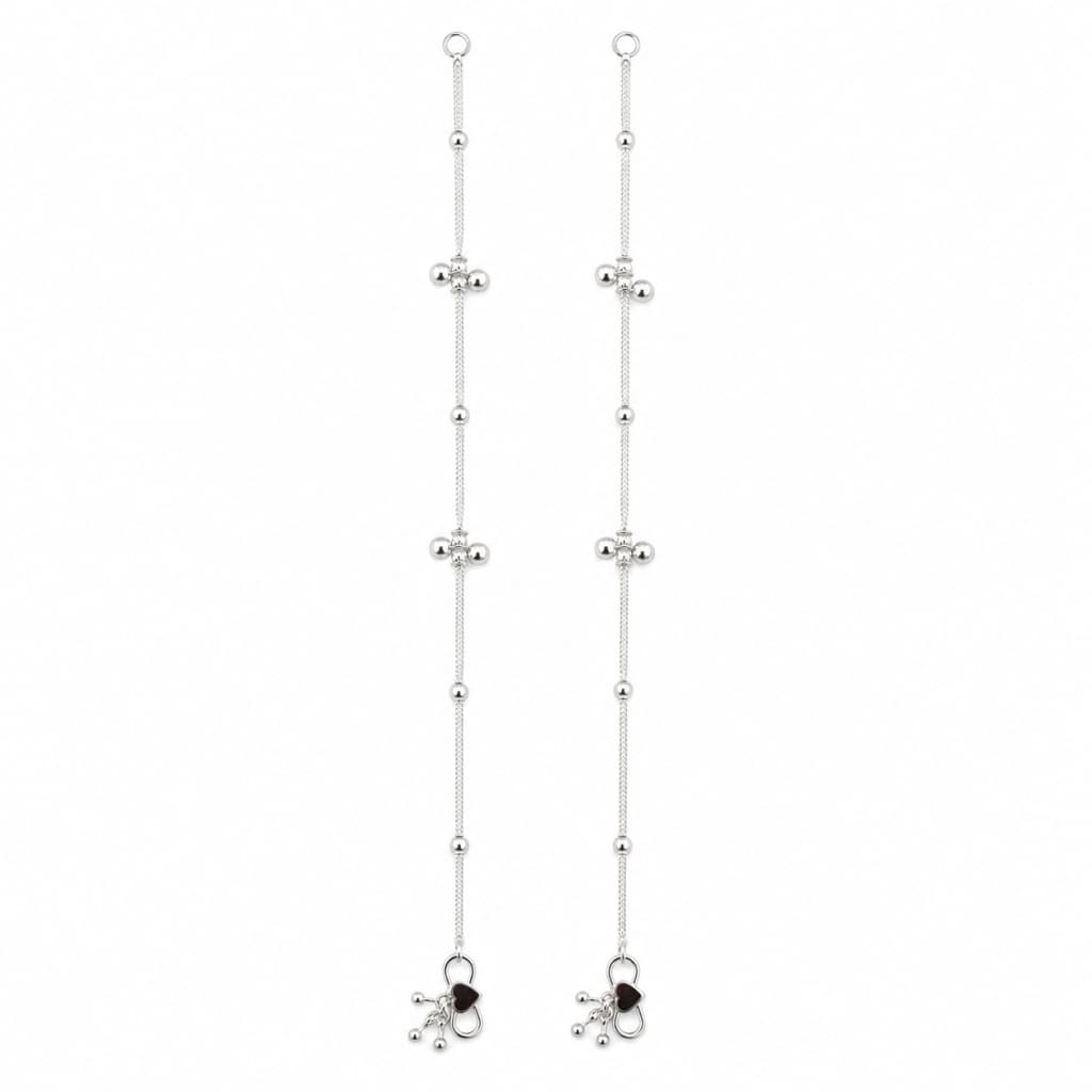 925 Sterling Silver Bead Cluster Adult Anklet Pair – 10