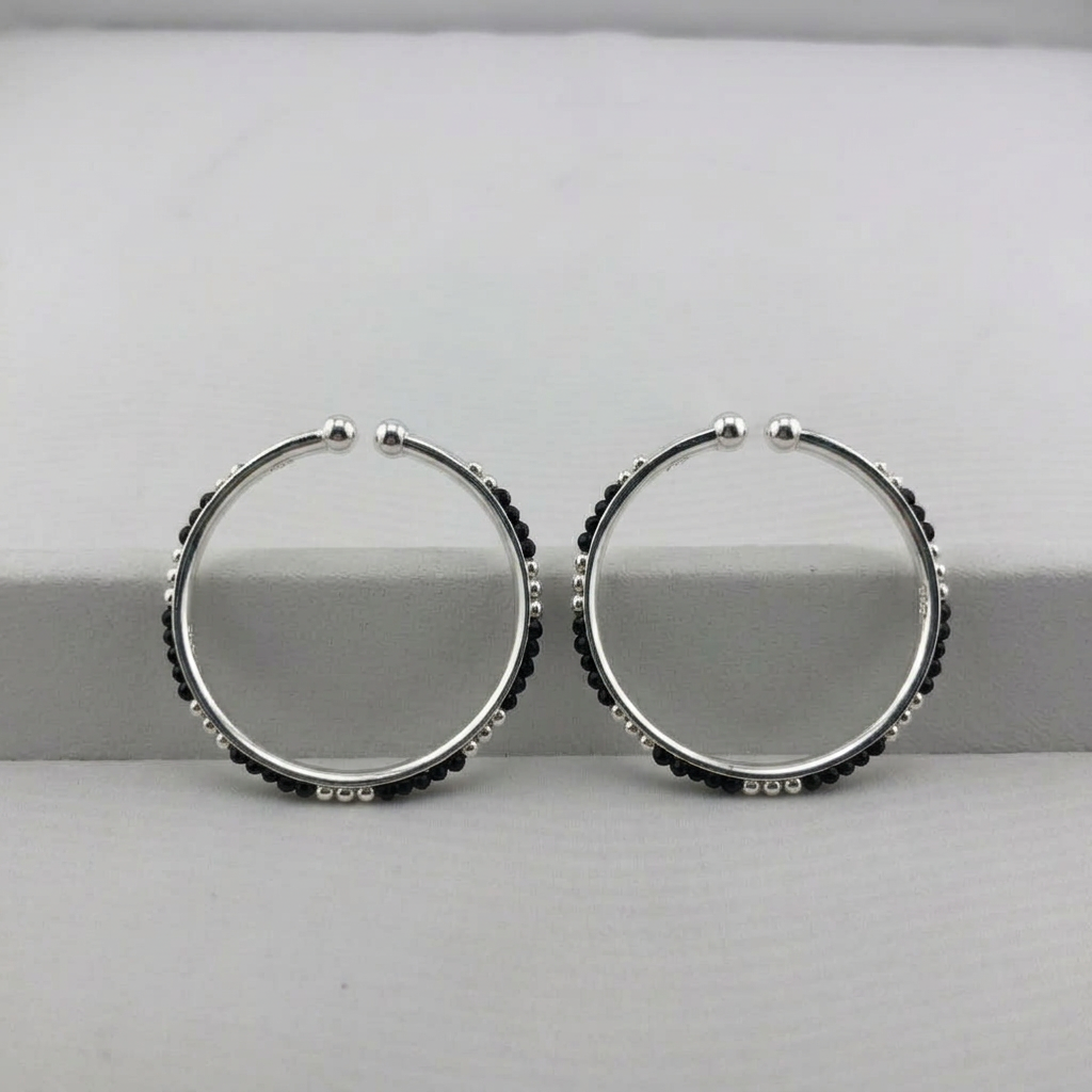 925 Sterling Silver Black Stone Kids Bangle Pair – 16.55g