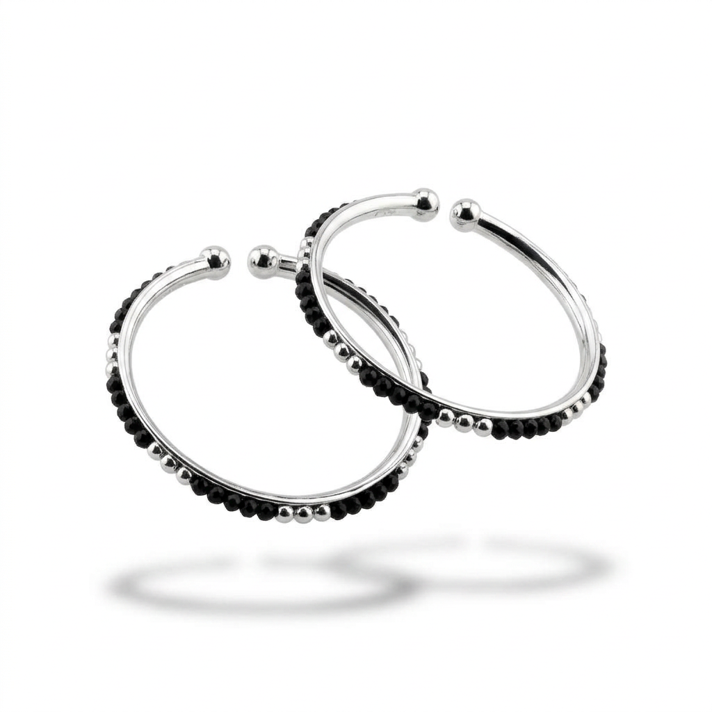 925 Sterling Silver Black Stone Kids Bangle Pair – 16.55g