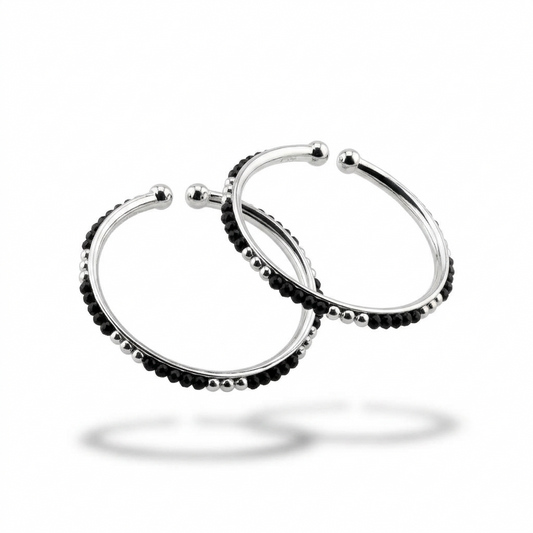 925 Sterling Silver Black Stone Kids Bangle Pair – 16.55g