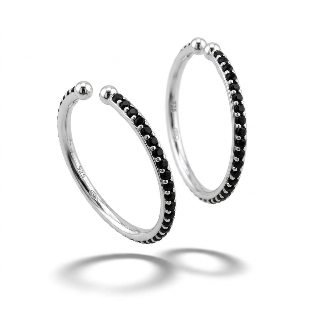 925 Sterling Silver Black Stone Kids Bangle Pair – 16.82g