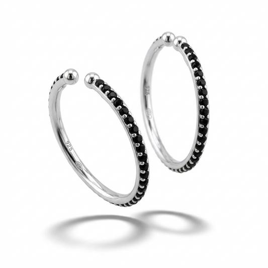 925 Sterling Silver Black Stone Kids Bangle Pair – 16.82g