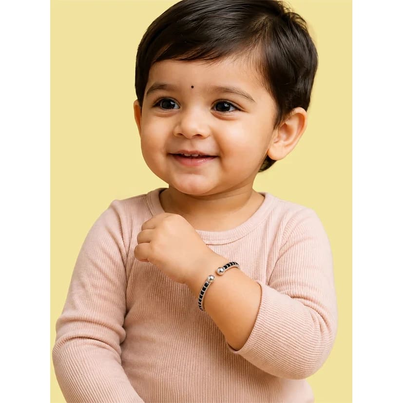 925 Sterling Silver Black Stone Kids Bangle Pair – 18.09g