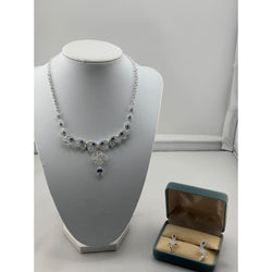 925 Sterling Silver Blue CZ Necklace & Earrings Set –
