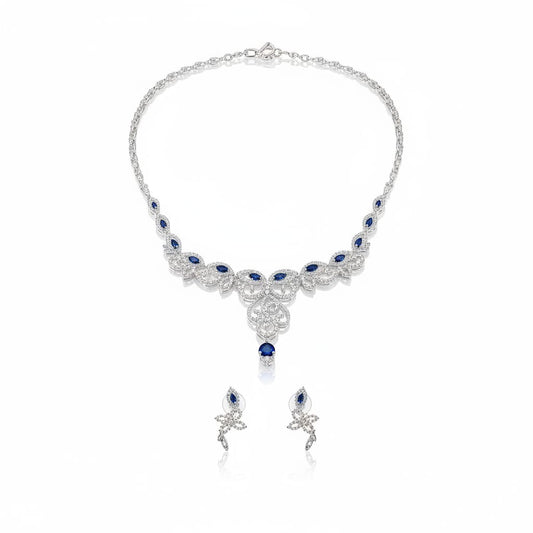 925 Sterling Silver Blue CZ Necklace & Earrings Set –