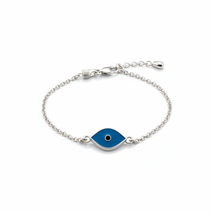 925 Sterling Silver Blue Evil Eye Chain Bracelet | 4g