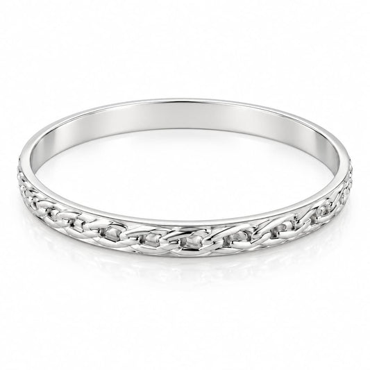 925 Sterling Silver Chain Link Embossed Bangle/Kada