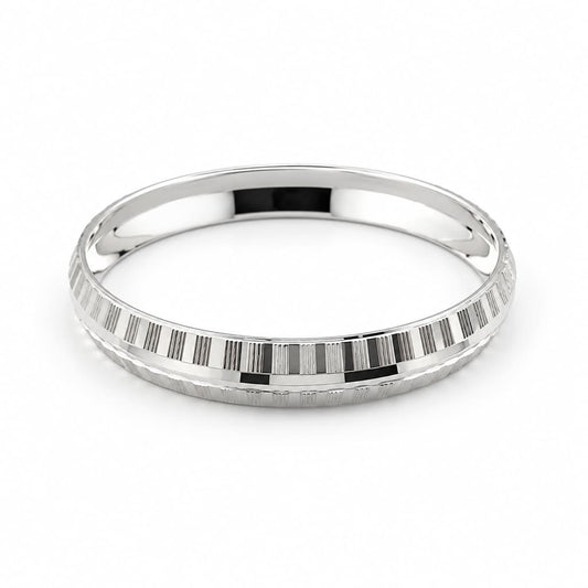 925 Sterling Silver Checkered-Cut Bangle/Kada - Bracelets