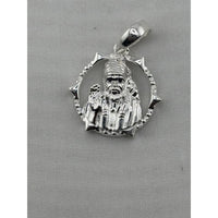 Load image into Gallery viewer, Close-up of the circular Sai Baba sterling silver pendant
