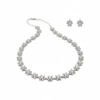 Load image into Gallery viewer, 925 Sterling Silver Cluster Floral CZ Necklace and Earrings
