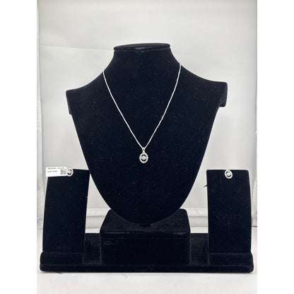 925 Sterling Silver Crescent Moon CZ Necklace and Stud