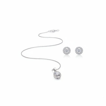 925 Sterling Silver Crescent Moon CZ Necklace and Stud
