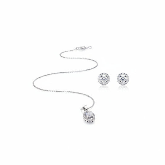 925 Sterling Silver Crescent Moon CZ Necklace and Stud