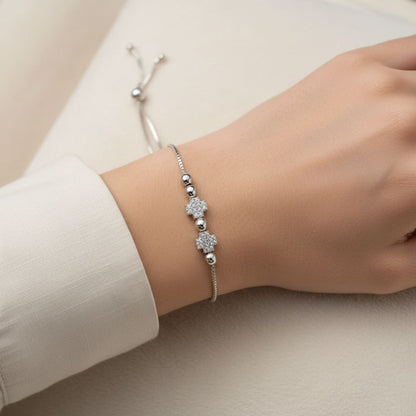 925 Sterling Silver Cross Floral CZ Adjustable Bracelet