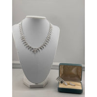 Load image into Gallery viewer, 925 Sterling Silver CZ Necklace &amp; Bracelet Set – Leaf
