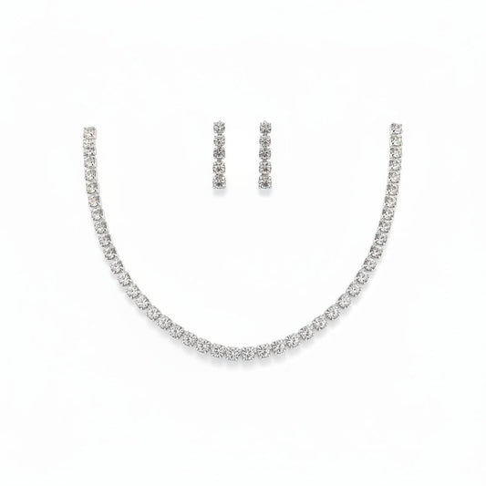 925 Sterling Silver CZ Tennis Necklace & Earrings Set