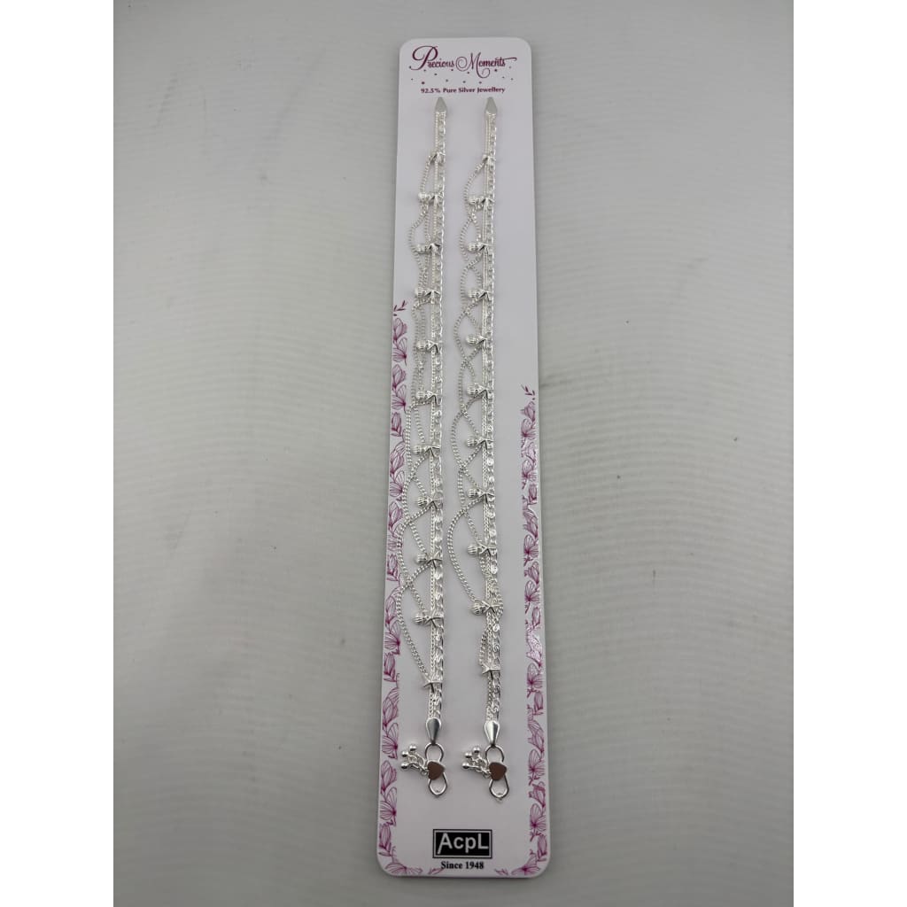 925 Sterling Silver Decorative Bow & Bead Anklet Pair –