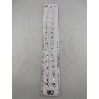 925 Sterling Silver Decorative Bow & Bead Anklet Pair –