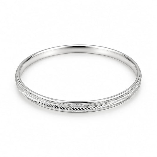 925 Sterling Silver Diagonal Etched Edge Bangle/Kada - 66mm