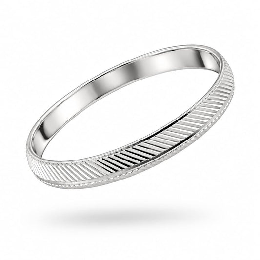 925 Sterling Silver Diagonal Knurled Edge Bangle/Kada