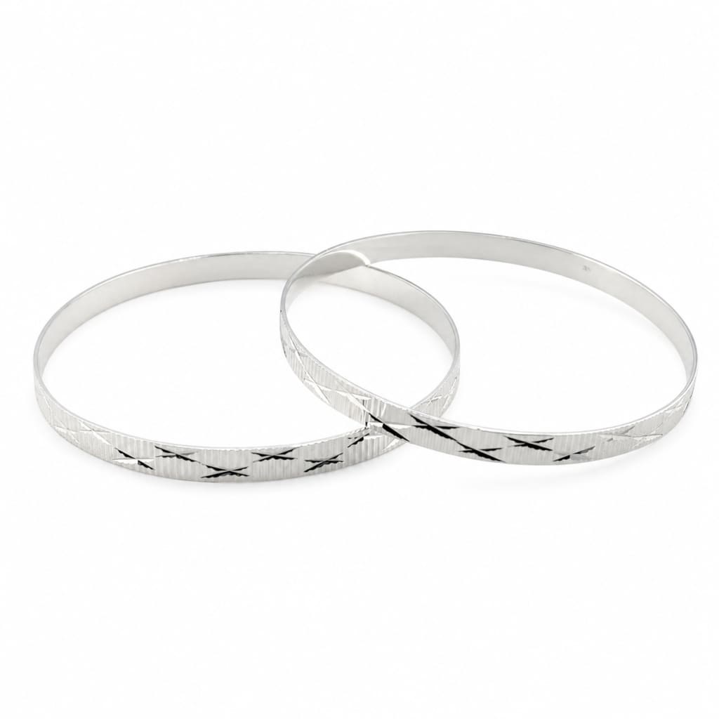 925 Sterling Silver Diamond-Cut Bangle Bracelet Pair 60 mm