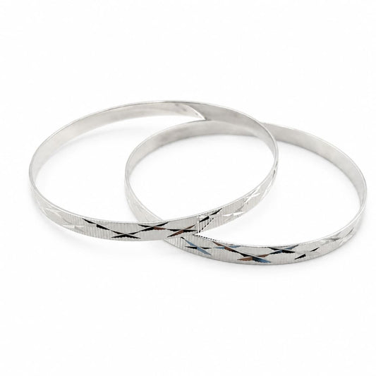 925 Sterling Silver Diamond-Cut Bangle Bracelet Pair 63 mm