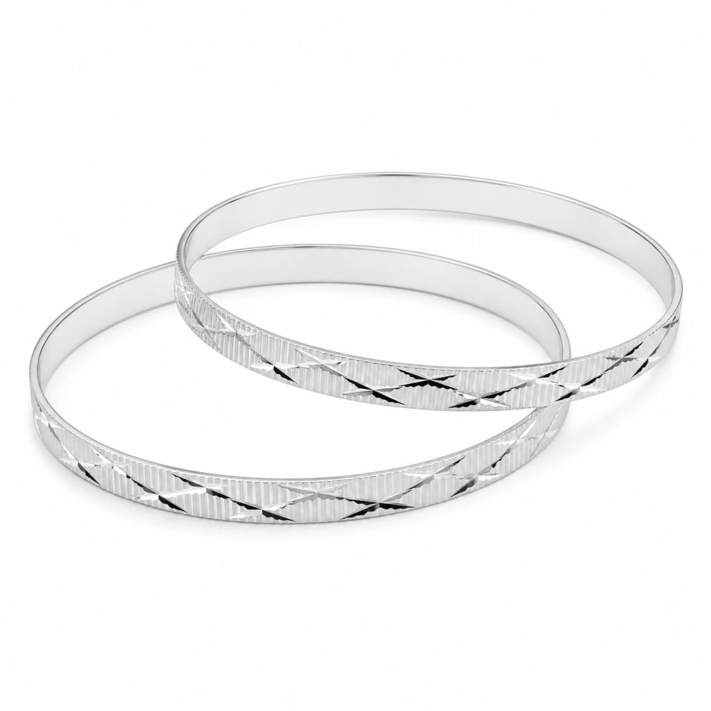 925 Sterling Silver Diamond-Cut Bangle Bracelet Pair 63 mm