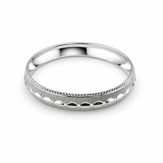925 Sterling Silver Diamond-Cut Scallop Bangle/Kada