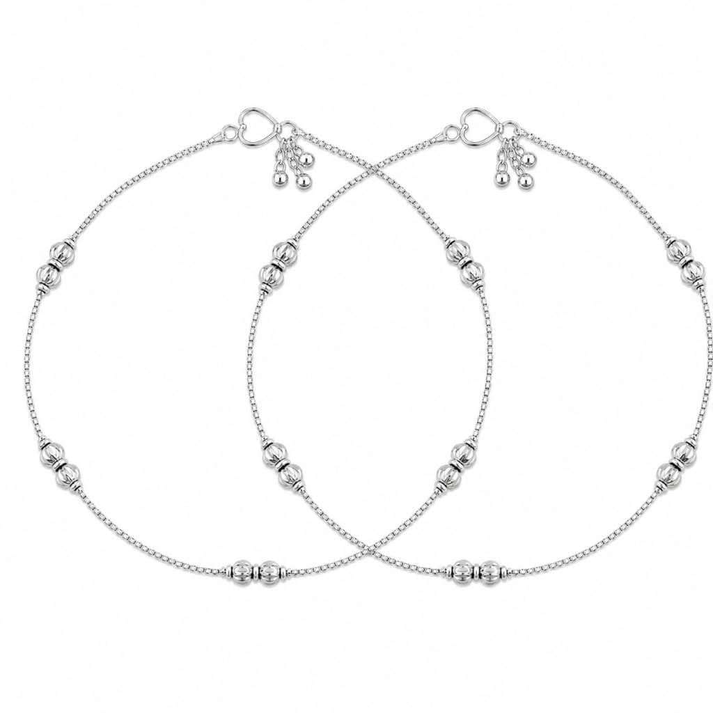 925 Sterling Silver Double Ribbed Bead Kids Anklet Pair –