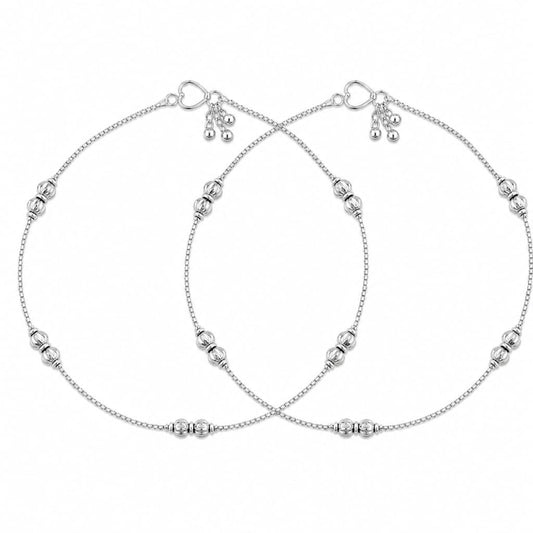925 Sterling Silver Double Ribbed Bead Kids Anklet Pair –