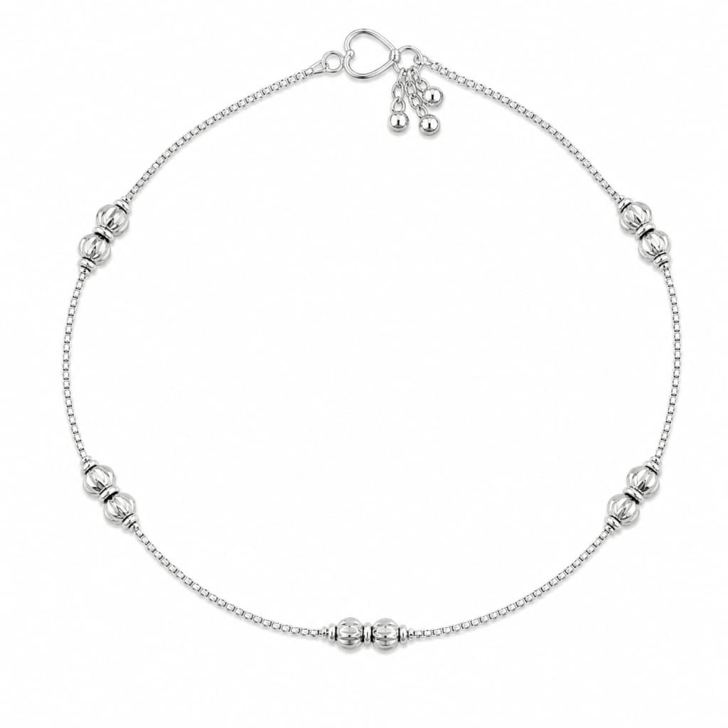 925 Sterling Silver Double Ribbed Bead Kids Anklet – Single