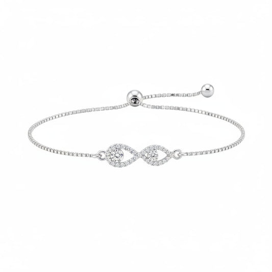 925 Sterling Silver Double Teardrop CZ Adjustable Bracelet