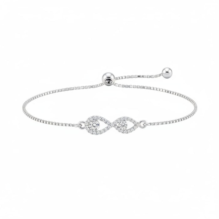 925 Sterling Silver Double Teardrop CZ Adjustable Bracelet | 4g