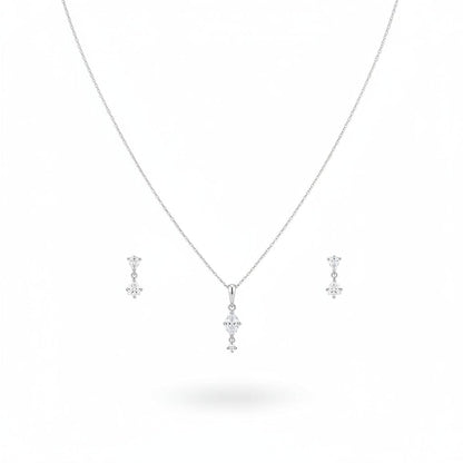 925 Sterling Silver Drop CZ Pendant and Earrings Set