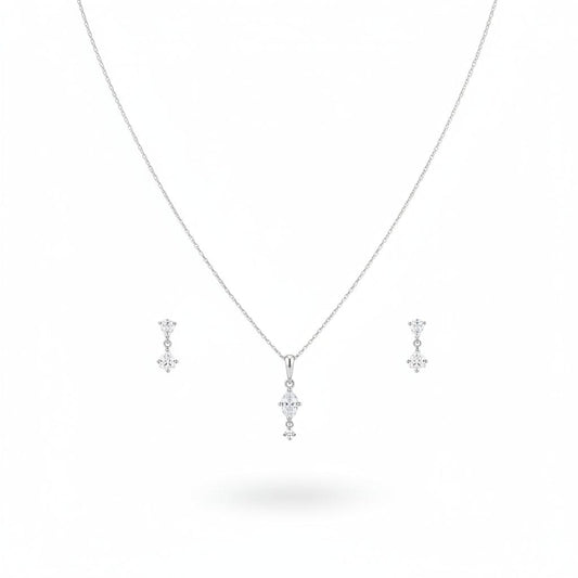 925 Sterling Silver Drop CZ Pendant and Earrings Set