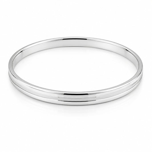 925 Sterling Silver Etched Line Bangle/Kada - 73mm