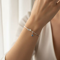 Load image into Gallery viewer, 925 Sterling Silver Evil Eye Square Charm Women’s Bracelet
