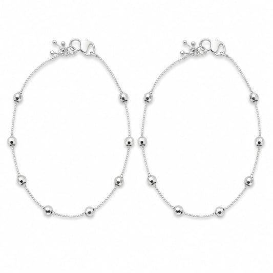 925 Sterling Silver Faceted Bead Kids Anklet Pair – 7 Inch