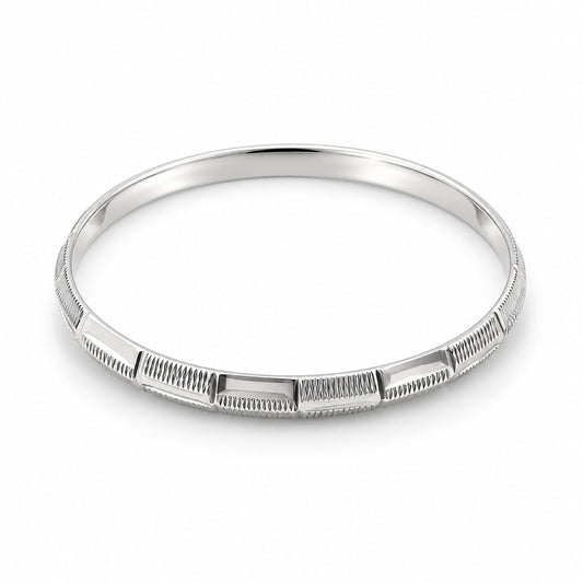925 Sterling Silver Faceted Crosshatch Bangle/Kada